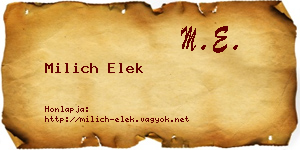 Milich Elek névjegykártya